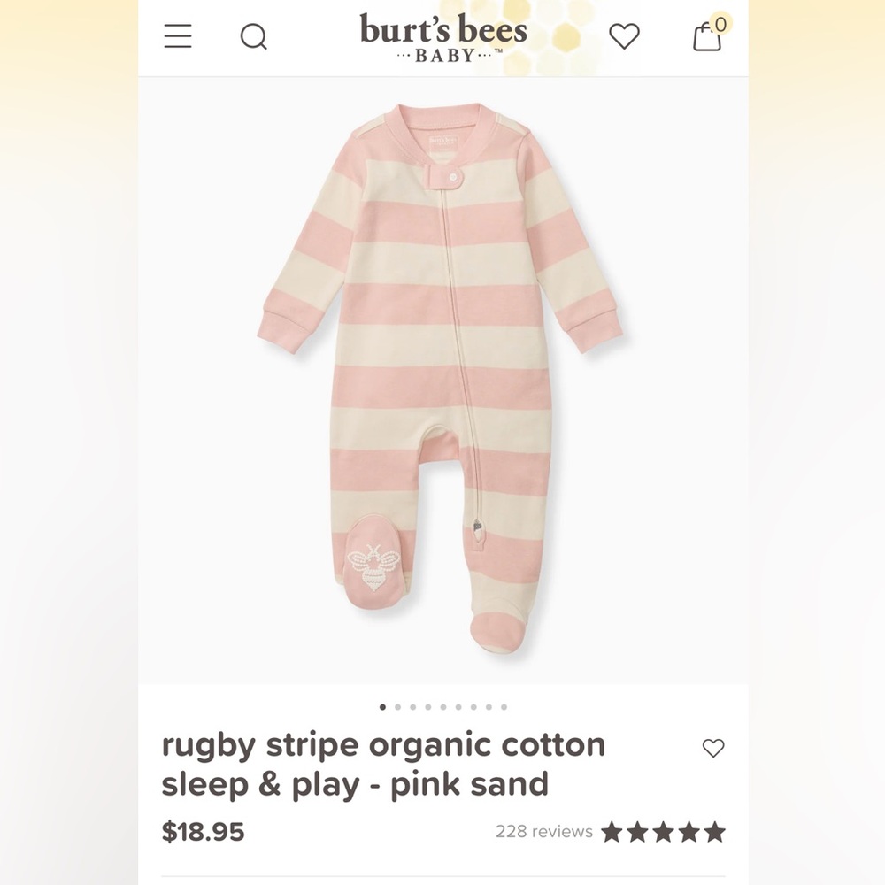 Burt's Bees Baby Pink and White Footed pajamas